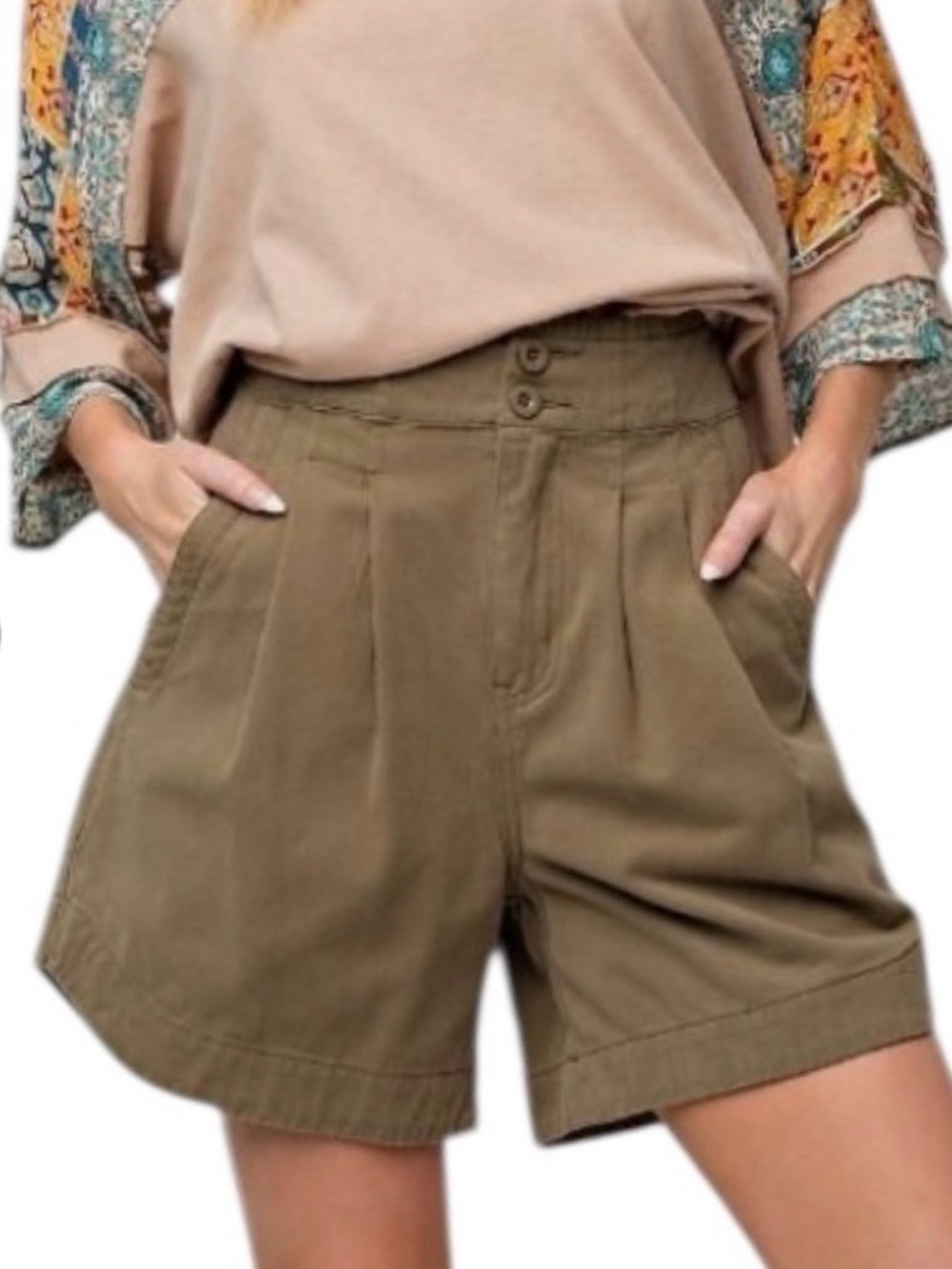 COMING SOON Wide Leg Brushed Twill Olive Shorts